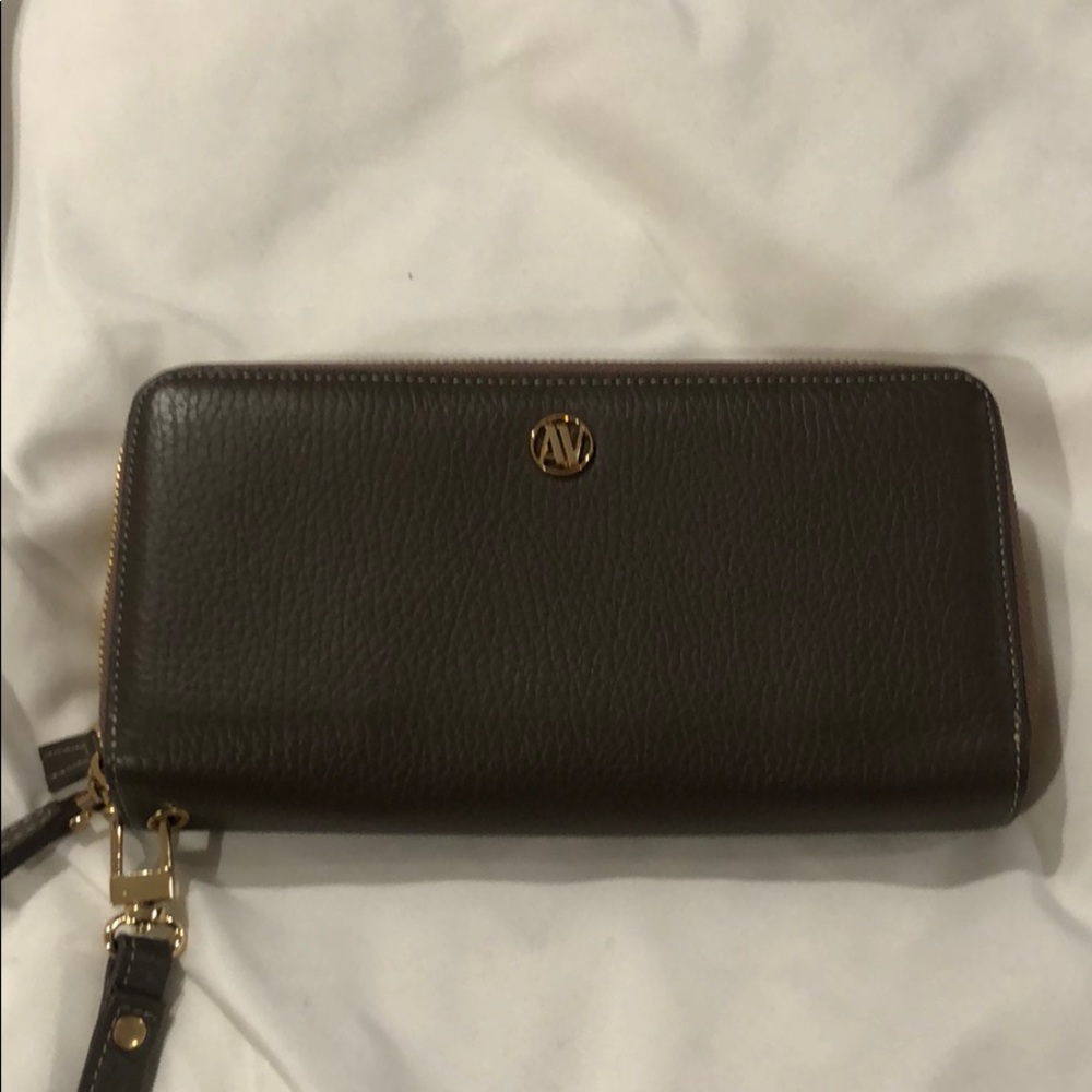 Gray Italian Leather Wristlet